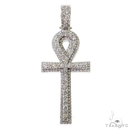 White gold diamond-encrusted Egyptian ankh cross pendant for men
