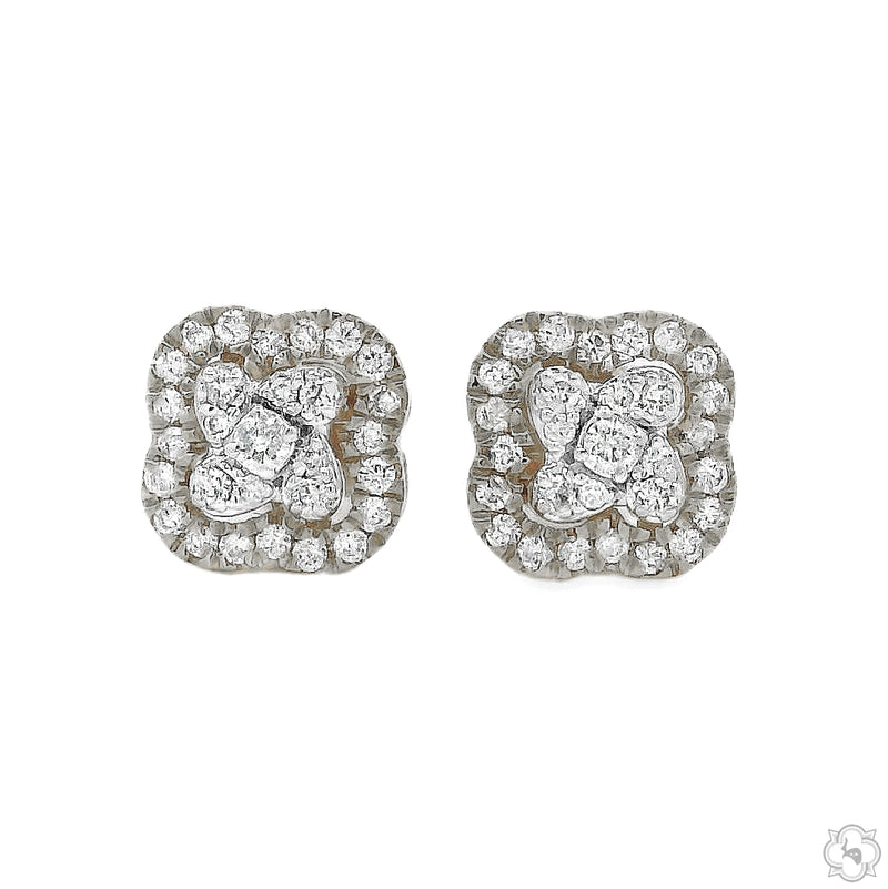Clover Motif Diamond Earrings in 10K gold, view 2