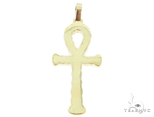 14K Yellow Gold Diamond Ankh Cross Crucifix Pendant, photo 4 of 7