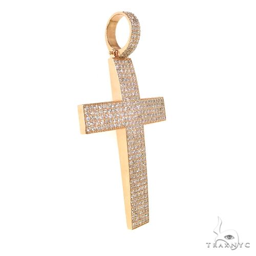Yellow gold men's cross pendant encrusted with multiple small diamonds