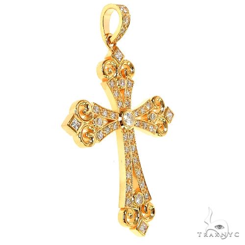 Yellow gold men's cross pendant adorned with sparkling diamonds and intricate detailing