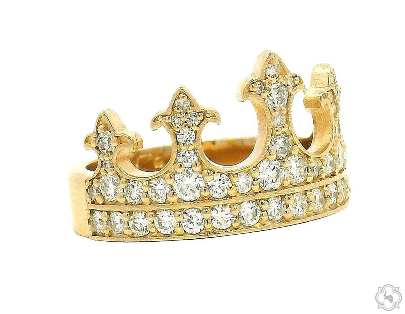 Gold crown-shaped ring with two rows of small sparkling diamonds