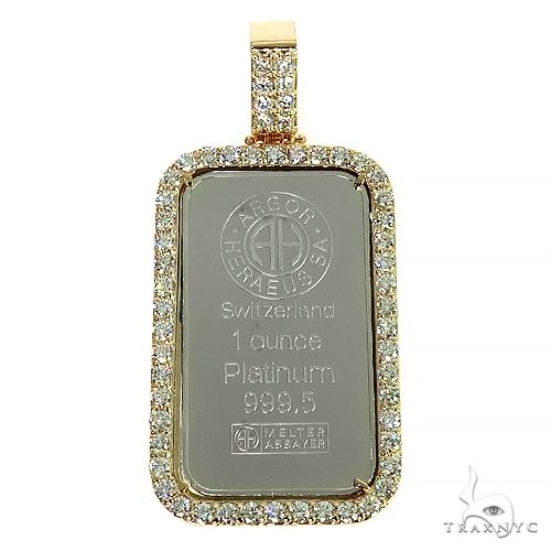 Platinum 999.5 diamond frame bar pendant, front view showing diamond-set edges and Swiss bar profile