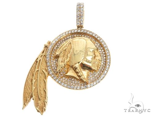 Native American Indian Head diamond pendant in gold – front-facing portrait with pavé diamond headdress detailing