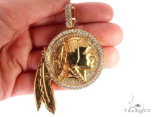 14K Gold Native American Indian Head Diamond Pendant, photo 6 of 7