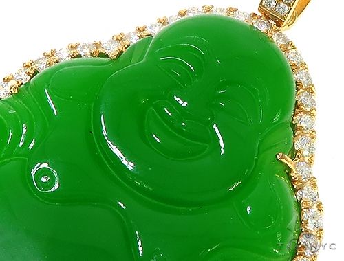 14K Gold Diamond Jade Stone Buddha Pendant, photo 4 of 7