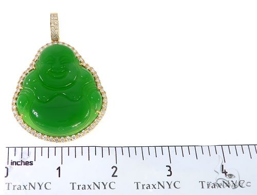 14K Gold Diamond Jade Stone Buddha Pendant, photo 6 of 7