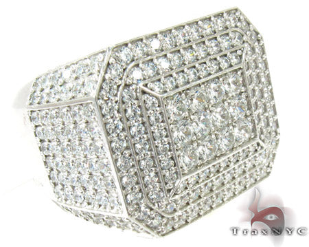 Mens silver diamond ring with multi-stone setting – front-facing angle