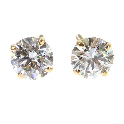 0.75 Ct Round Diamond Stud Earrings in Yellow Gold Setting