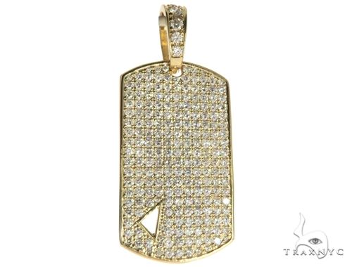 Yellow gold dog tag pendant with pavé diamonds and triangular cutout detail