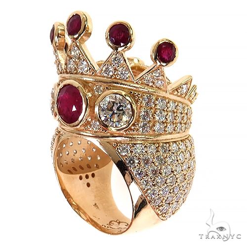 14K Gold Diamond With Ruby Recreated Tupac Crown Ring, photo 2 of 7