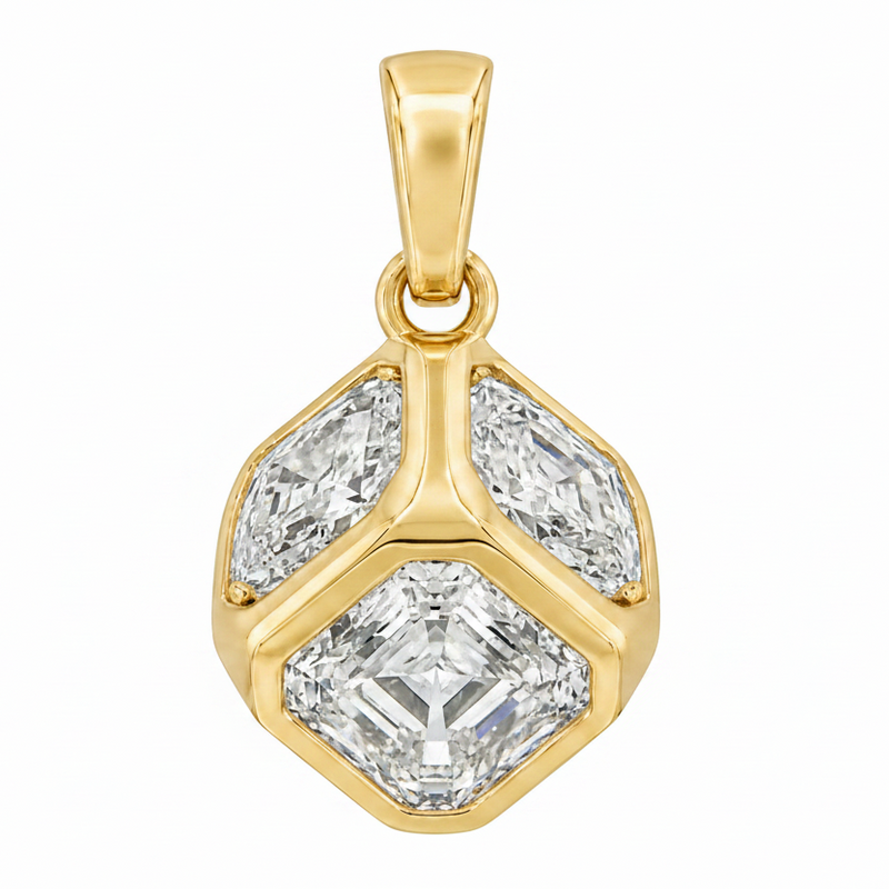 Diamond Cube Bezel Pendant in 14K gold, view 2