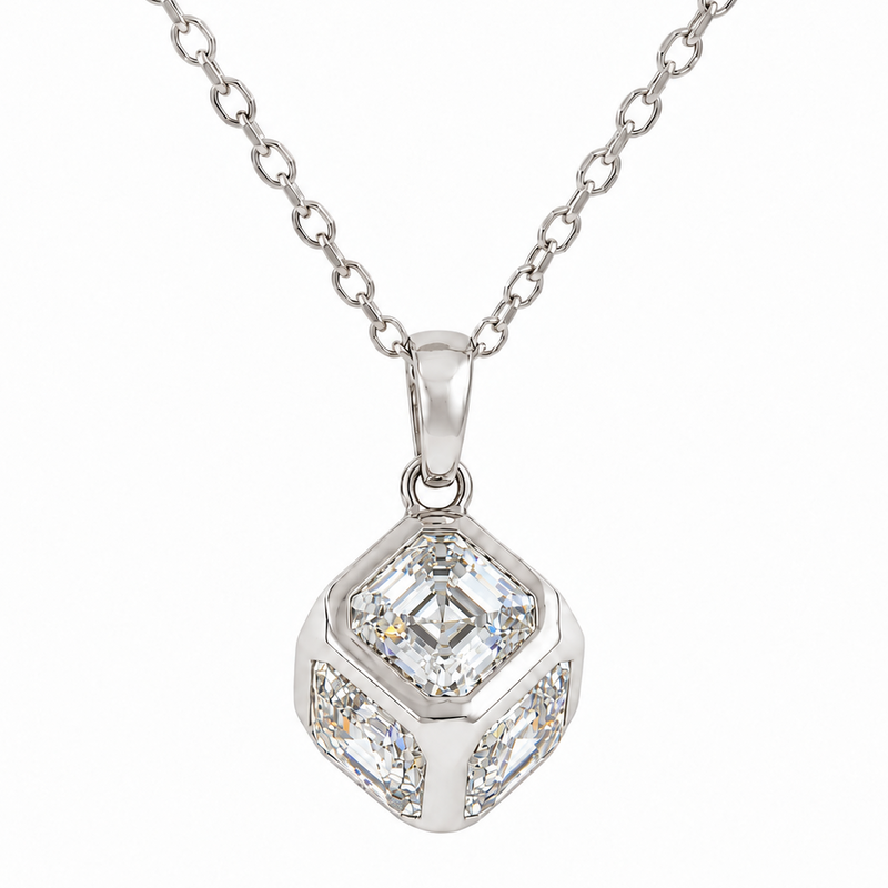 Diamond Cube Bezel Pendant in 14K gold, view 10