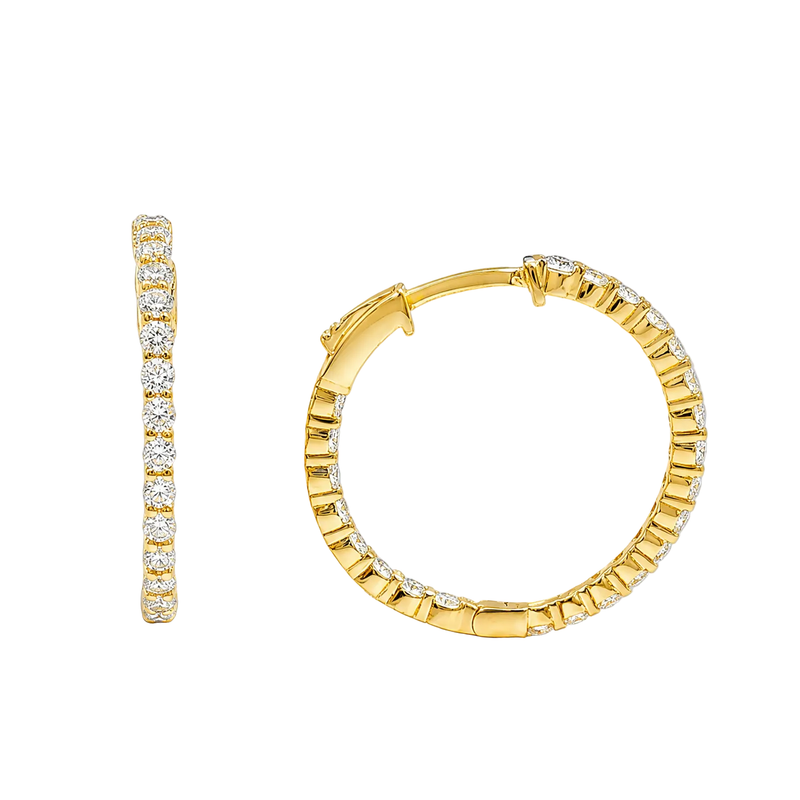 Diamond Hoop Earrings 1 Ct in 14K gold, view 3