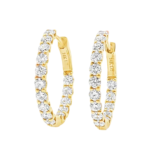 Diamond Hoop Earrings 2 Ct in 14K gold, view 2