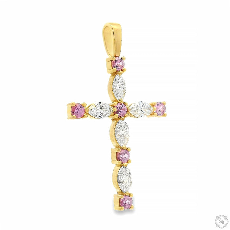 14K Gold Divine Pink Sapphire Marquise Cross, photo 2 of 8