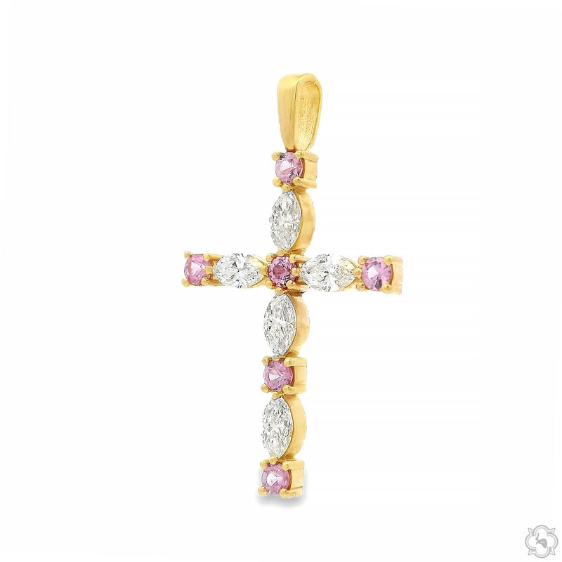 14K Gold Divine Pink Sapphire Marquise Cross, photo 4 of 8