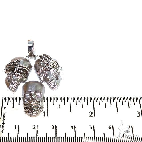 .925 Silver See No Evil, Hear No Evil, Speak No Evil Skull Pendant, photo 5 of 6