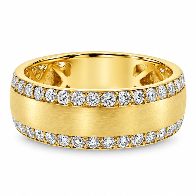 Dual Row Mens 14K Gold Wedding Ring