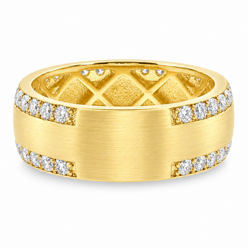 Dual Row Mens 14K Gold Wedding Ring, view 4