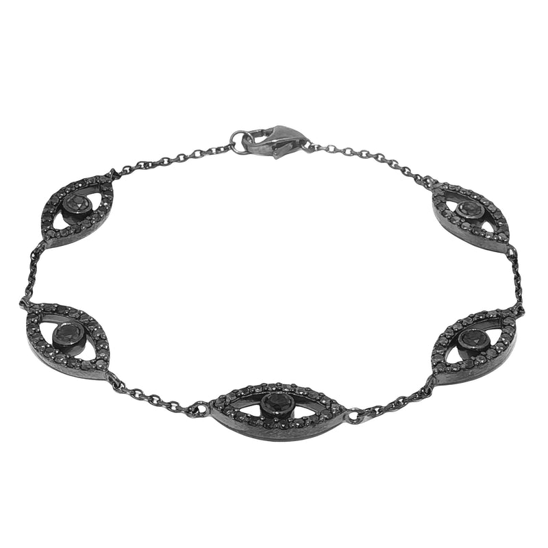 Evil Eye Bracelet With Natural Black Diamonds in 14K gold