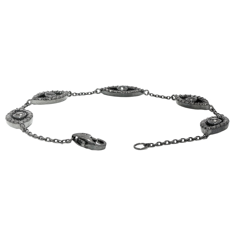 Evil Eye Bracelet With Natural Black Diamonds in 14K gold, view 3
