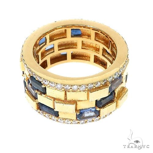 14K Gold Emerald Cut Sapphire Diamond Brick Ring, photo 3 of 5