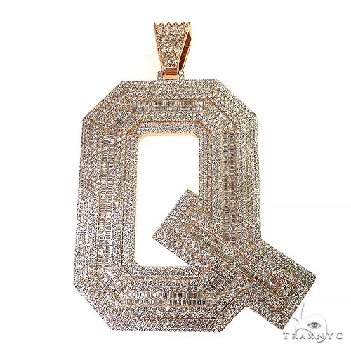 XXL gold initial pendant "Q" encrusted with diamonds, bold and geometric design