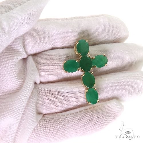 10K Gold Emerald Enchantment Sacred Cross Pendant, photo 6 of 6