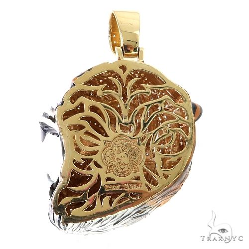 14K Gold Enameled Tiger Head Diamond Pendant, photo 4 of 7