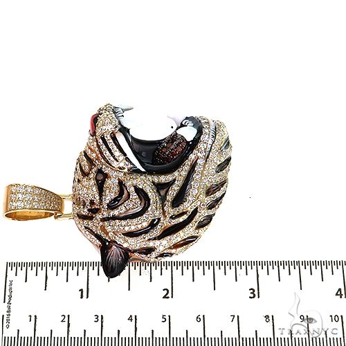 14K Gold Enameled Tiger Head Diamond Pendant, photo 6 of 7