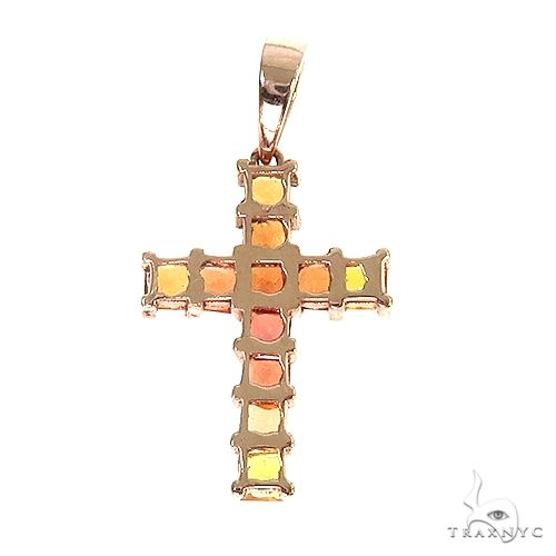14K Gold Fire Princess Cut Sapphire Cross, photo 4 of 6