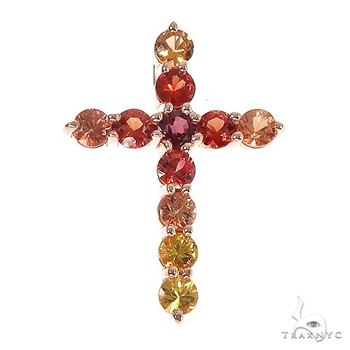Fire sapphire cross pendant with round fiery orange and yellow gemstones in gold setting