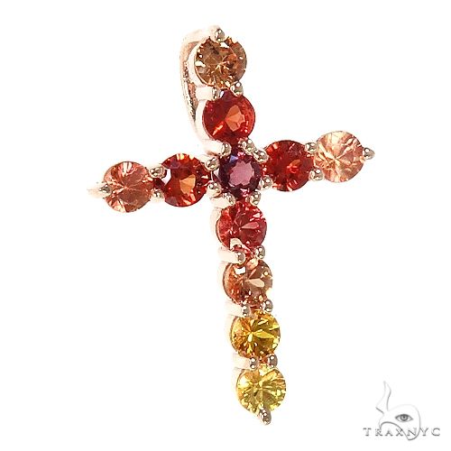 14K Gold Fire Sapphire Cross Pendant, photo 2 of 6
