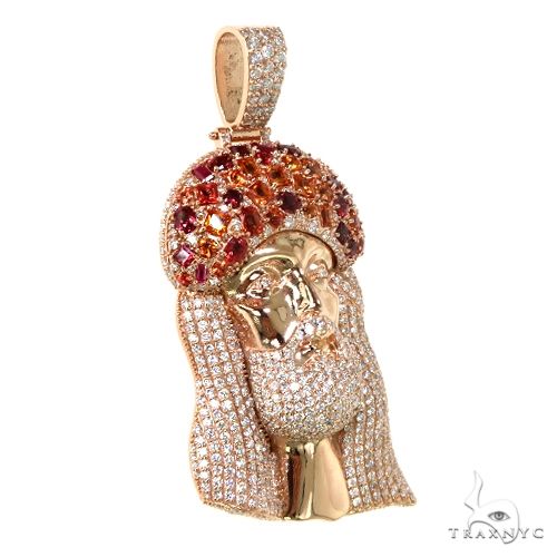 14K Gold Kindle Fire Jesus Sapphire Crown Diamond Pendant, photo 2 of 7