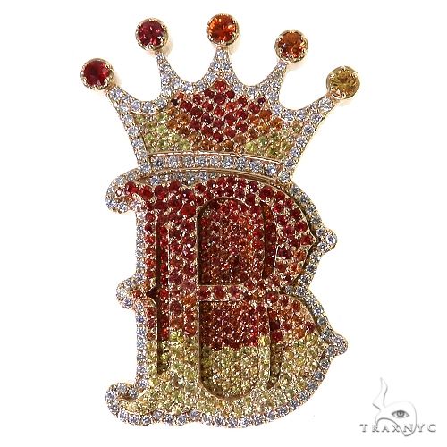 Fire Sapphire Initial Crown Pendant 69528 | TraxNYC