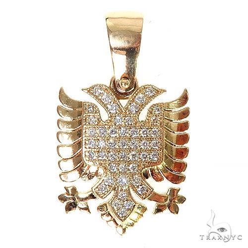 Albania flag diamond pendant in metal, front-facing view showing round-cut diamond detailing across the flag design