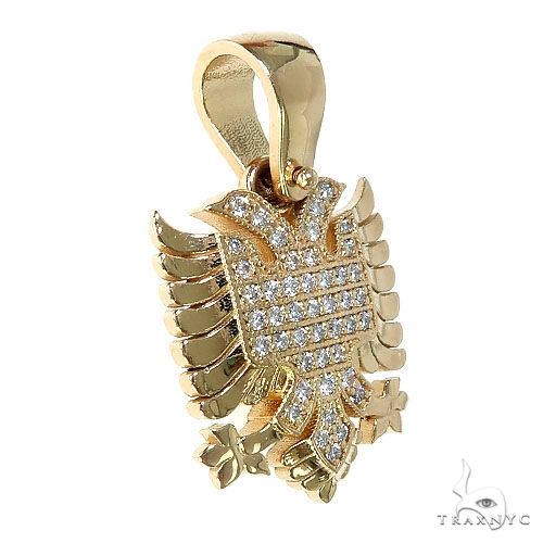 Yellow gold men’s pendant shaped like Albania flag with diamond accents