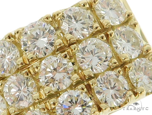 Wide yellow gold men's ring with three rows of round diamonds