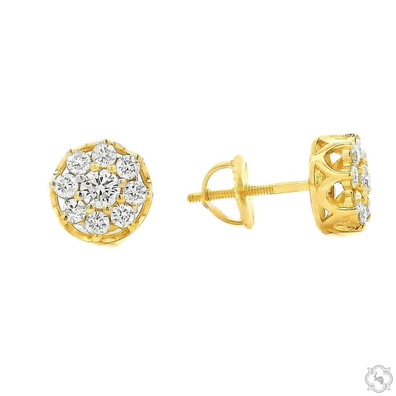 Yellow gold flower cluster stud earrings with round sparkling diamonds
