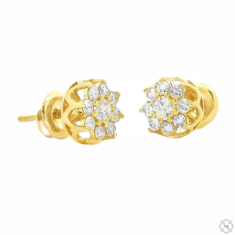 10K Gold Flower Diamond Stud Earrings, photo 4 of 7