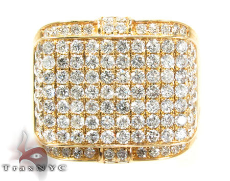 Yellow gold men's ring with rectangular pave-set diamonds and bold wide band