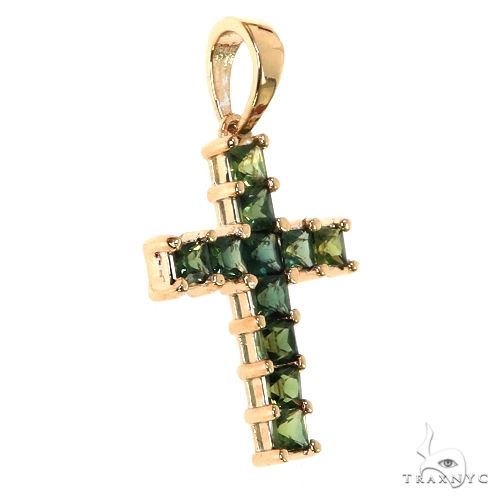 14K Gold Forest Green Princess Cut Cross, photo 2 of 6