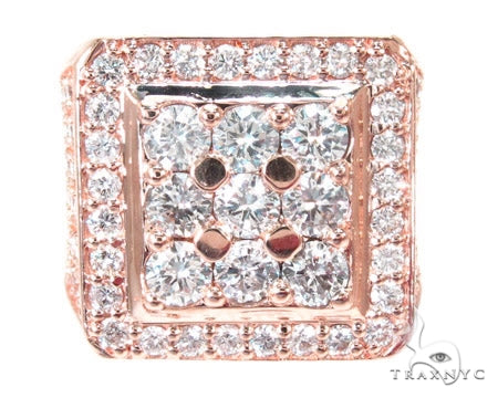 Rose gold men's ring with square diamond cluster and pavé diamond accents