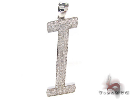 White gold initial I pendant encrusted with diamonds and polished bail
