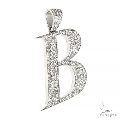 White gold initial B pendant encrusted with sparkling diamonds, sleek men's jewelry design