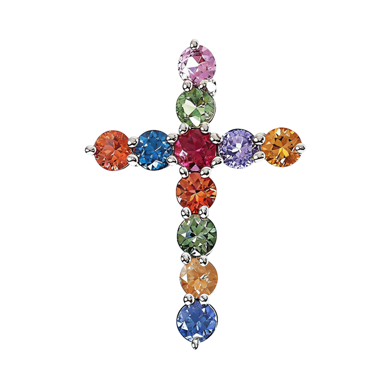 14K Gold Fruit Loop Sapphire Cross Pendant