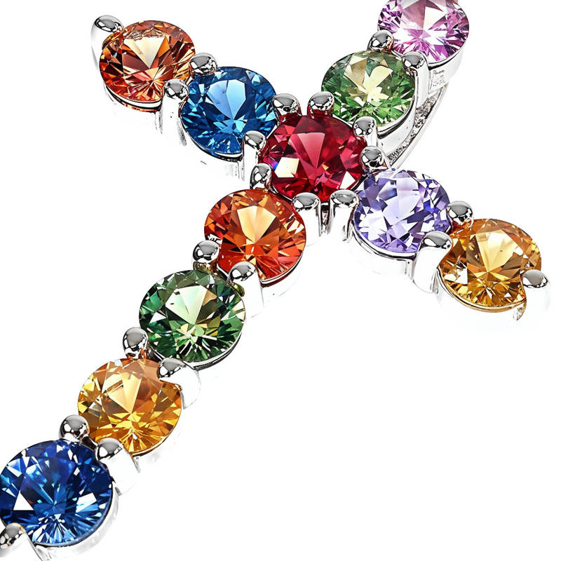 14K Gold Fruit Loop Sapphire Cross Pendant, view 3