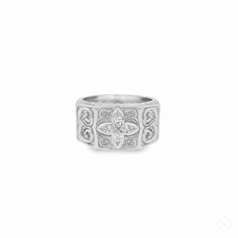 10K Gold Flower Filigree Style Design Lab-Grown Diamond Ring, photo 7 of 12