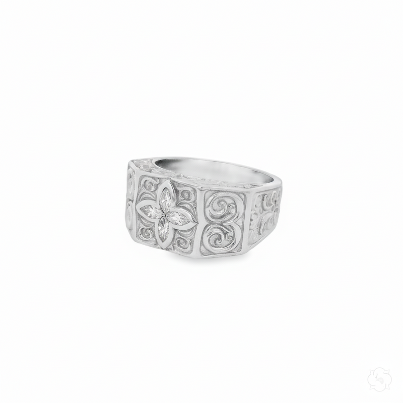 10K Gold Flower Filigree Style Design Lab-Grown Diamond Ring, photo 8 of 12